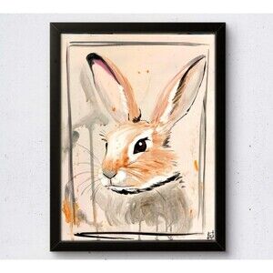 WS original rabbit hand painted 12X16 canvas acrylic abstract modern fine art